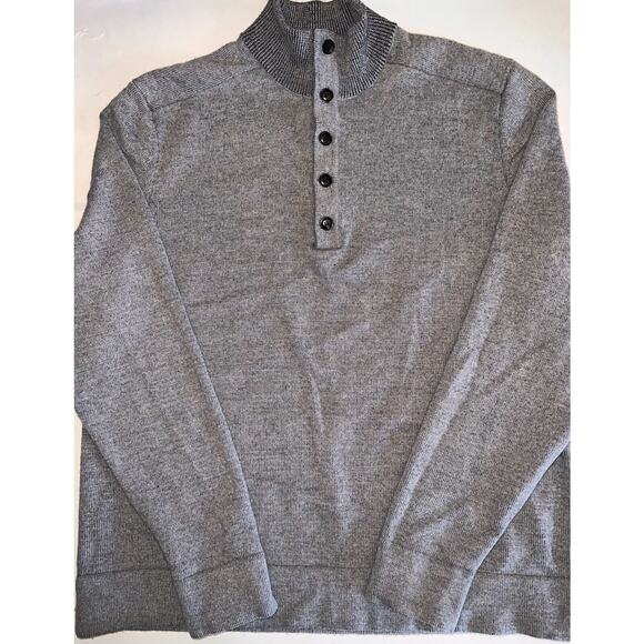 THEORY SWEATER MERINO WOOL 1/4 BUTTON PULLOVER GRAY EXTRA LARGE XL - Picture 2 of 4